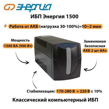 Энергия ИБП 1500 - ИБП и АКБ - ИБП для компьютера - omvolt.ru
